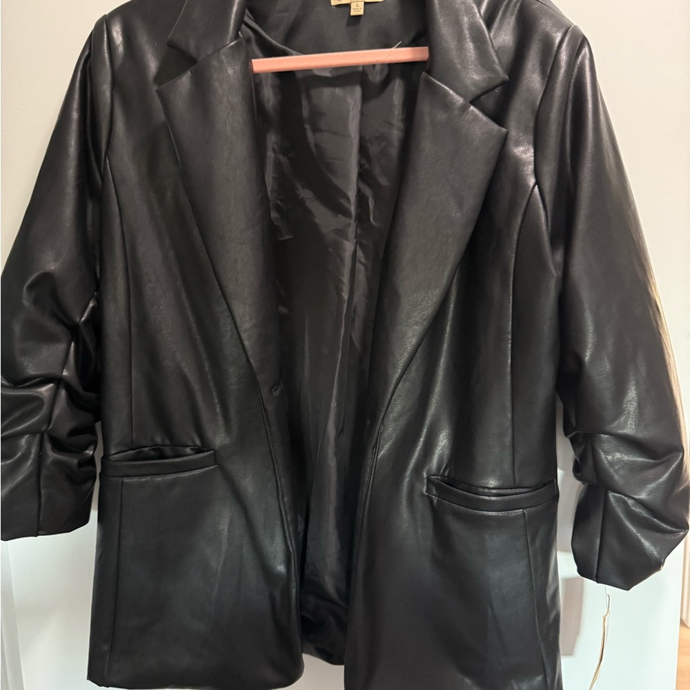 Democracy Black Faux Leather Blazer